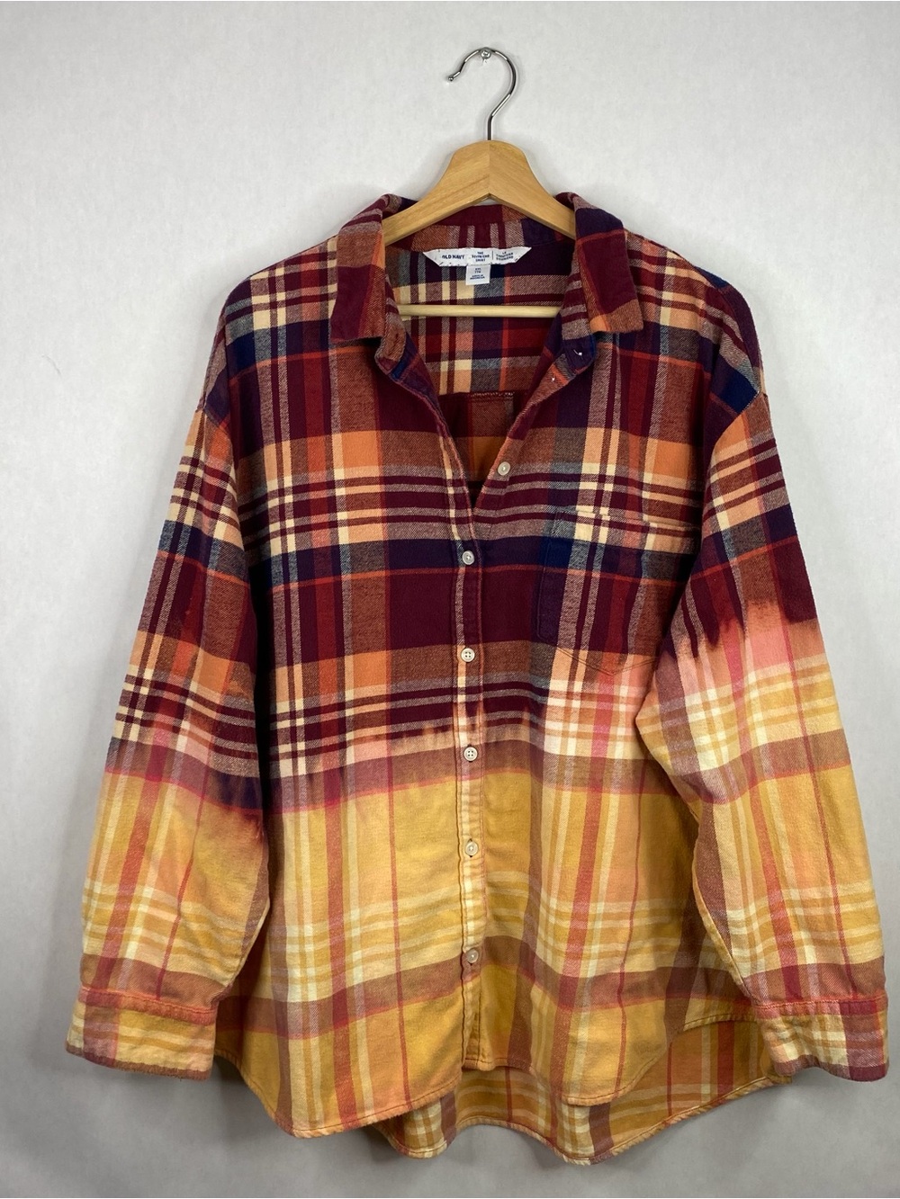 Upcycled Plaid Dip Dye Plaid Button Down Western Boyfriend Flannel Shirt